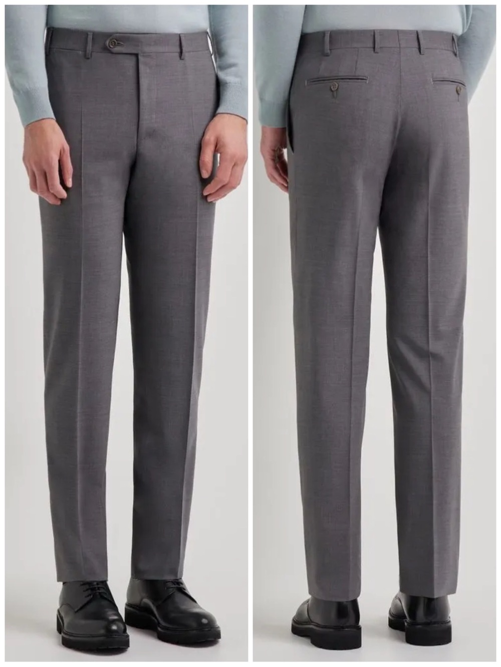 Canali Gray High-Waisted Pleatless Stretch Wool Trouser Pants Size 38